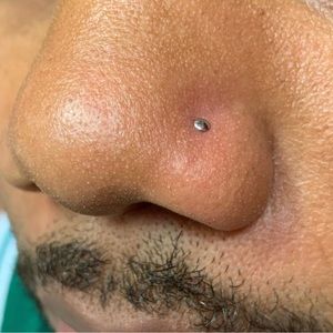 14 Karat Real white Gold Round flat top Nose Ring Screw Back